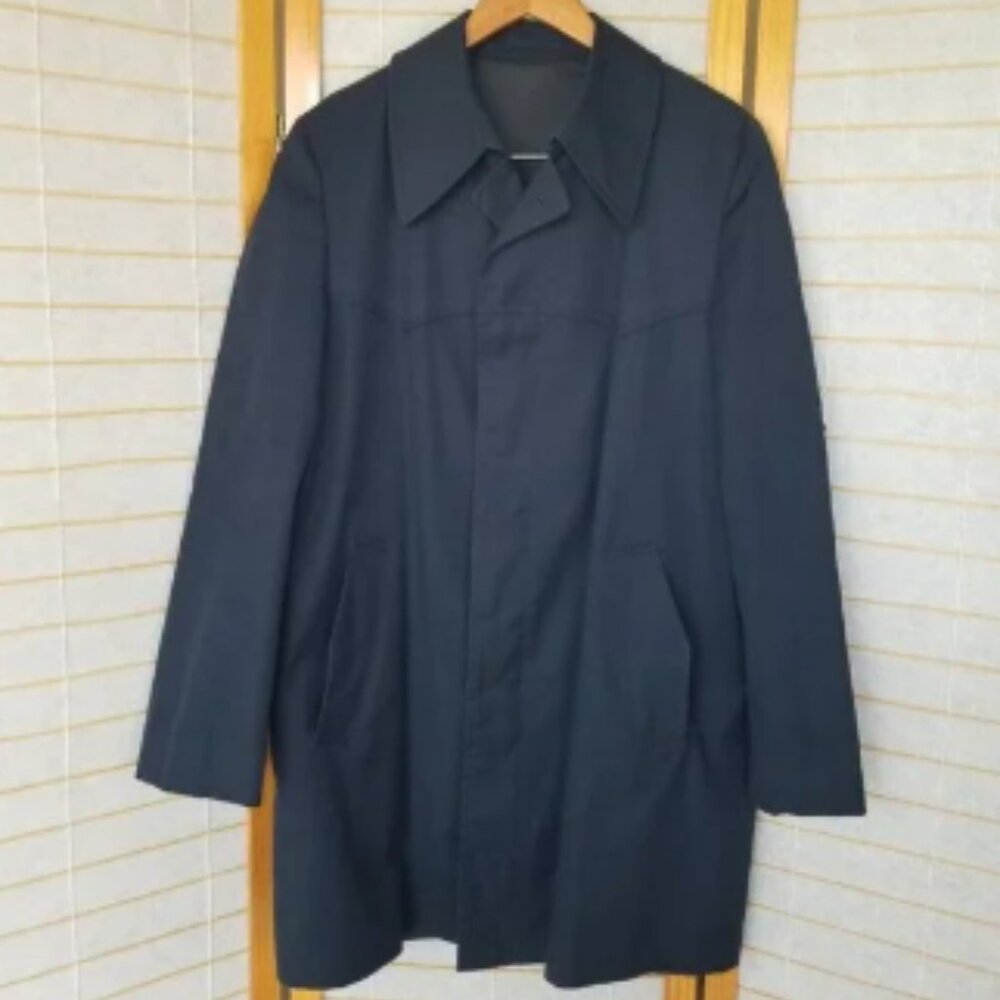 Men's VTG London Fog Trench Coat Navy Mid-Length Raincoat Made In USA 40 Long
